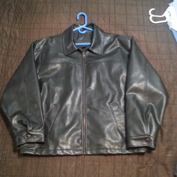 Vintage Vegan Leather  Faux Heavy  Bomber Aviator Jacket  Motorcycle Biker - Picture 1 of 7